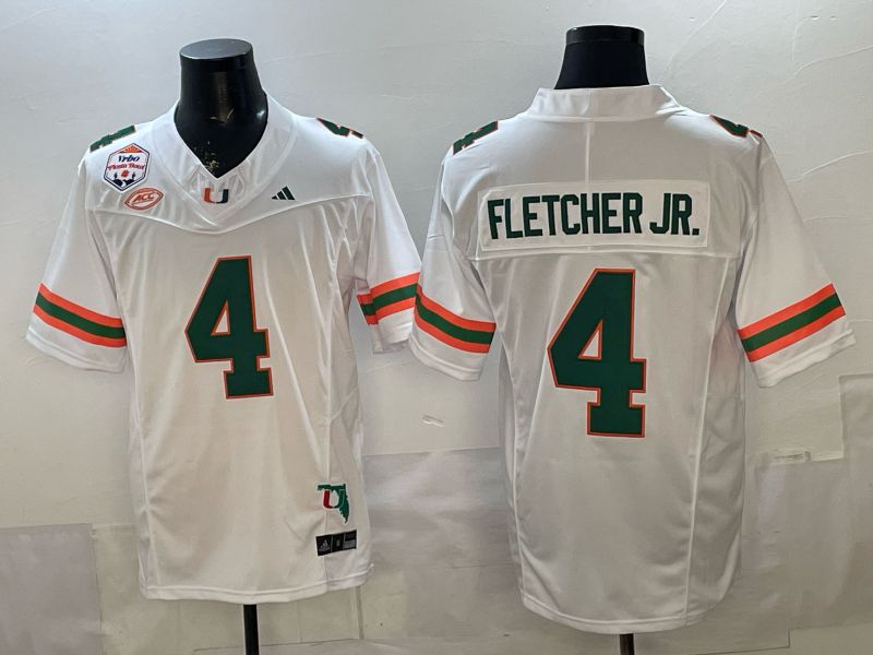 Men 2026 Miami Hurricanes #4 Fletcher jr White 3th generations Limited NCAA Jersey 0013->ncaa teams->NCAA Jersey